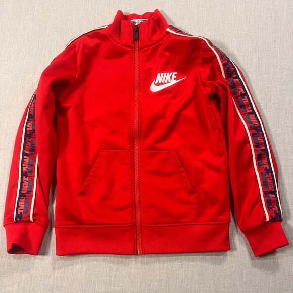 Nike Kids Red Track Jacket 4T RetroSport Y2K Athletic Zip-Up Tape Sleeve Boy - Picture 1 of 8